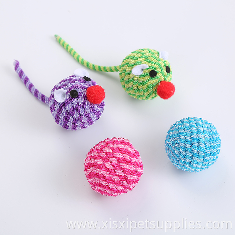 wholesale cat toy pack rubber band mouse plush cat ball with feather